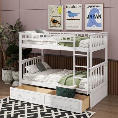Lit superposé simple au-dessus de simple avec tiroirs de rangement polyvalent convertible en deux lits de jour