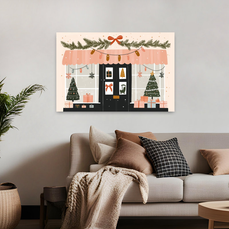 «Festive Christmas Storefront Abstract Contemporary Christmas Tree Winter», impression d'art mural, H 32 po x l 48 po