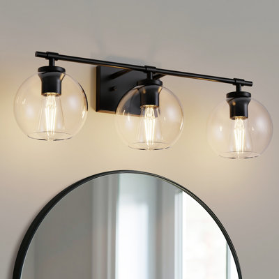 Choi 25 po Éclairage pour salle de bain 3 lumières avec abat-jour en verre globe de lait pour salle de bain, miroir, salon