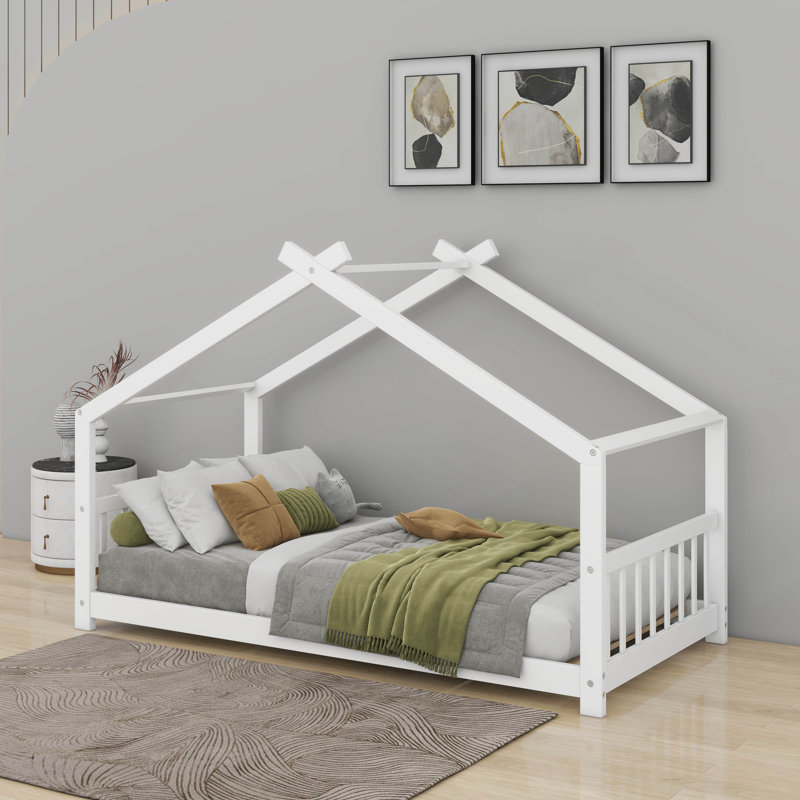 Lit double en bois, Blanc, 53.9'' H X 56.3'' W X 80.7'' L