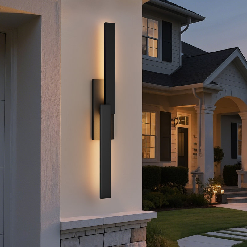 39.3" Dimmable LED Black Iron Outdoor Wall Light, 39.3" H x 5.5" W x 3" D