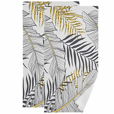 Golden Jungle Palm Leaf Hand Towel Set - Soft & Absorbent 16x30 in Guest Towels for Bathroom & Kitchen Decor