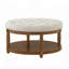 Grande table basse ronde avec repose-pieds rembourré en lin capitonné, grand repose-pieds avec rangement en bois - ivoire-416319403