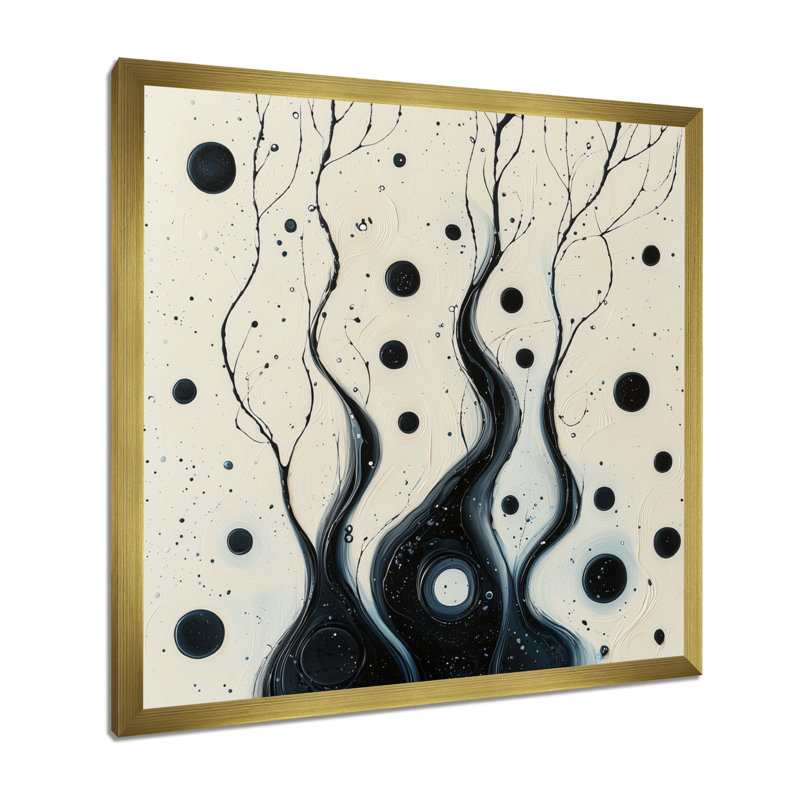 «Black and White Sprial», art mural encre rythmique, H 36 po x l 36 po, Reproduction encadrée d'une seule photo, Doré