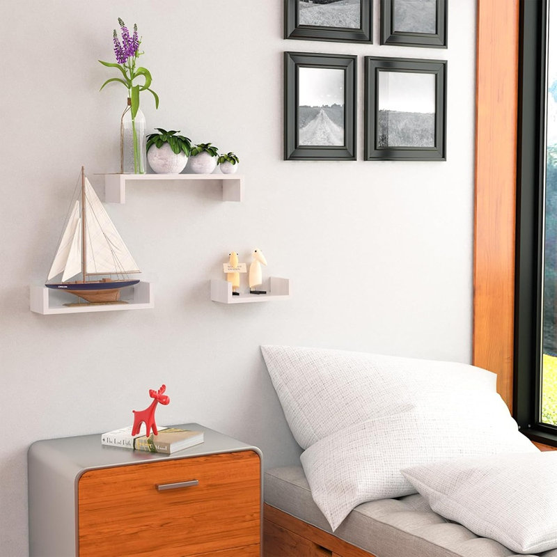 Tablettes flottantes murales, tablettes murales en bois massif, blanc