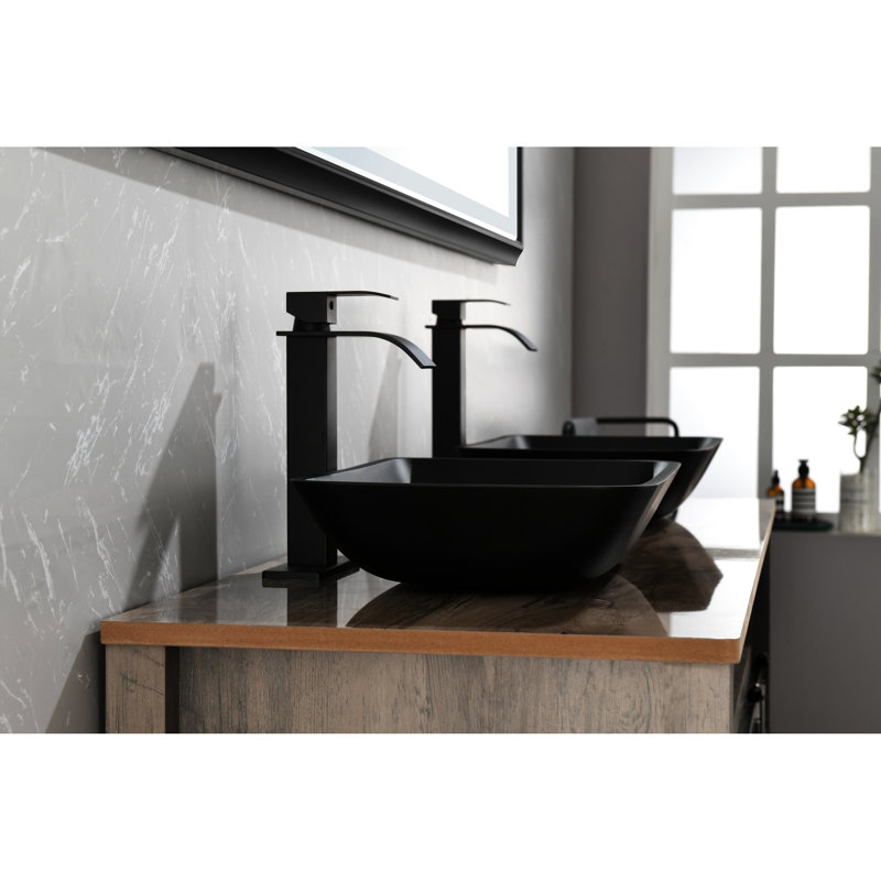 Matte Black Bathroom Sink With Faucet And Pop-Up Drain - 18.13"W X 13.0"L 4"H