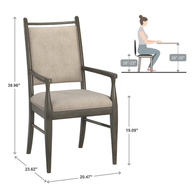 Chaise avec accoudoirs en tissu beige Cipolla, Bois gris