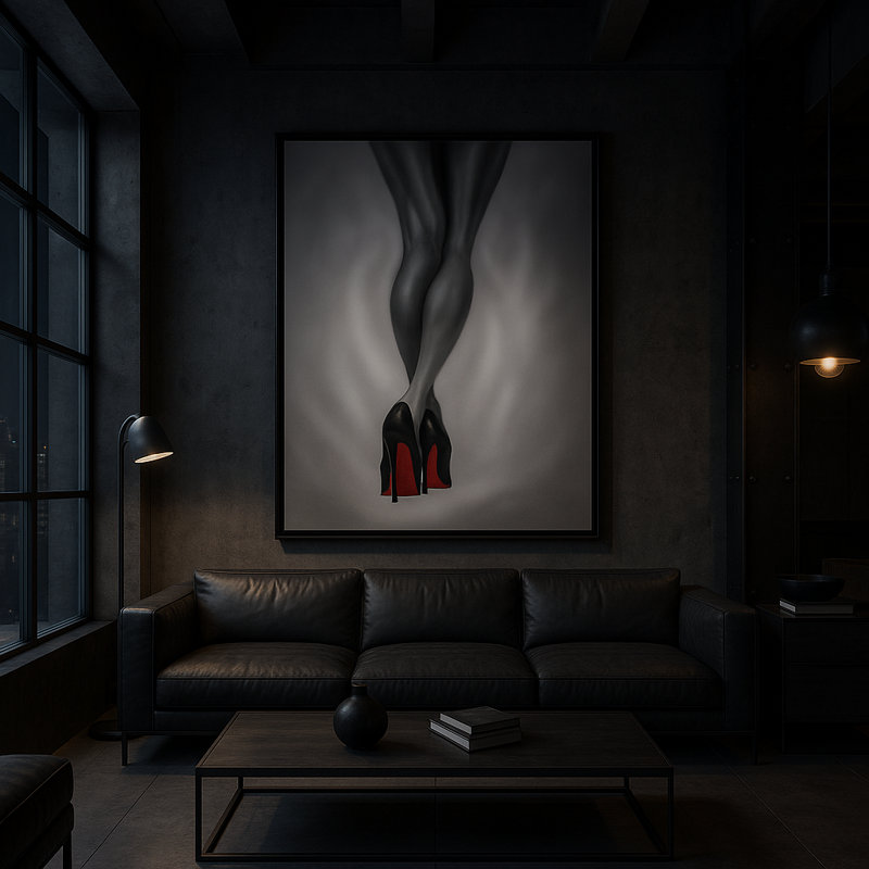Red Sole Authority Framed Canvas Wall Art by Kasian Art Studio - Black Frame, Black