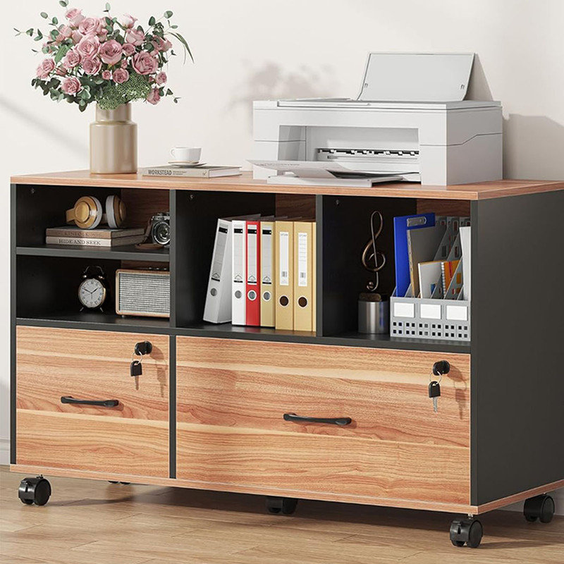 Vertical Filing Cabinet with Lock & Large Drawer, Modern File Cabinet with Charging Station and Adjustable Shelf, fits Letter/A4/Legal Size, Rustic Brown