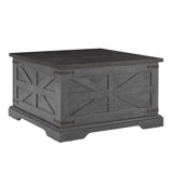 Table basse Farmhouse, table centrale carrée en bois avec grand compartiment de rangement caché