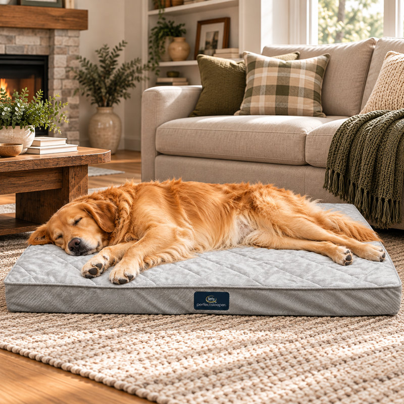 Lit orthopédique matelassé pour animaux Serta, Très grand (l 47 po x P 39 po x H 3,5 po), Gris