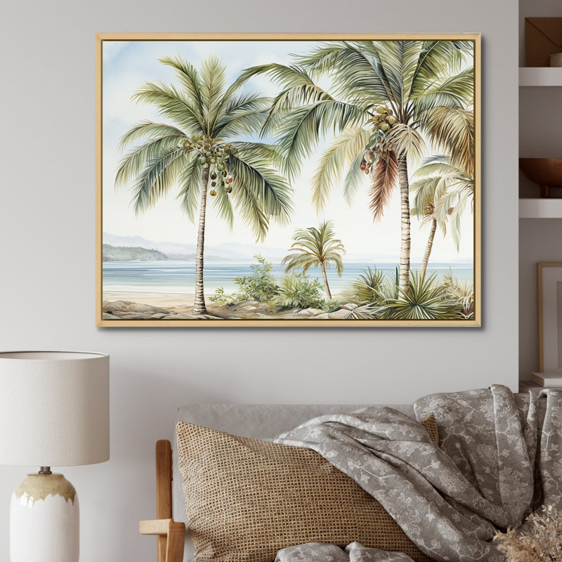 Palmiers sur la plage V - palmiers et palmiers, art mural, Cadre naturel flottant, H 12 po x l 20 po x P 1 po