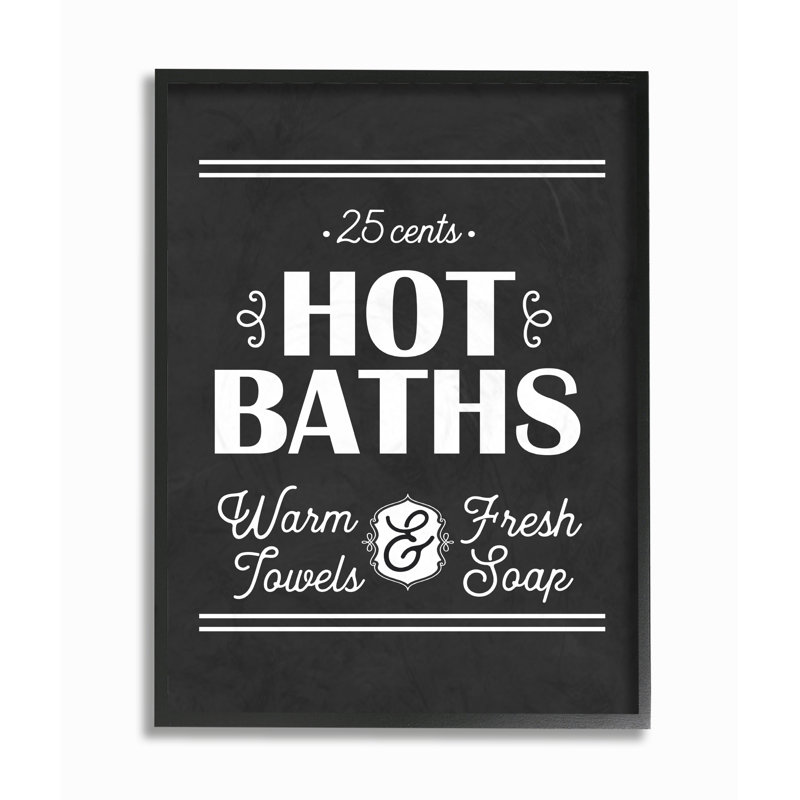 «Hot Baths» par Lettered and Lined - reproduction d'art textuel sur toile, H 14 po x l 11 po, Giclée encadrée noir minuit