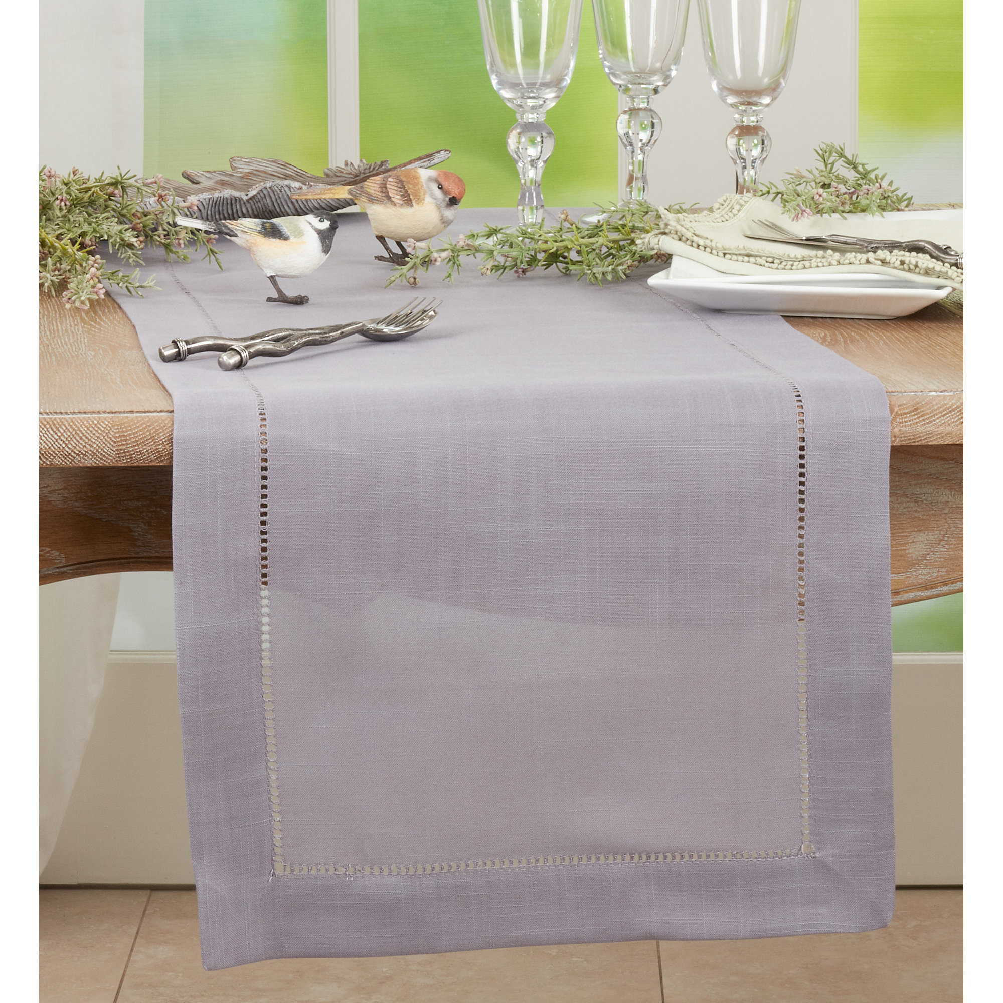 Emmeline Table Runnner, 98" L x 16" W, Gray