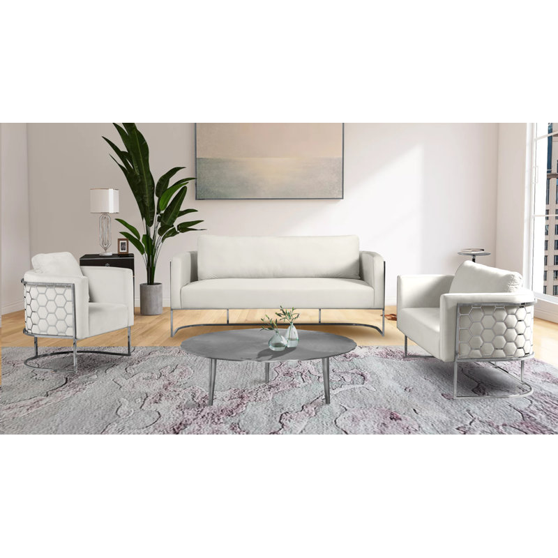Casa 75.5'' Velvet Sofa, Cream Velvet, Chrome