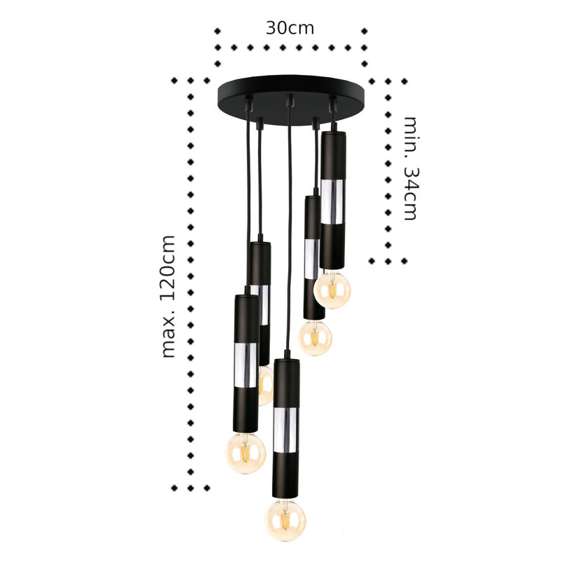 Carron 5 - Light Pendant,  Black/Silver, Yes