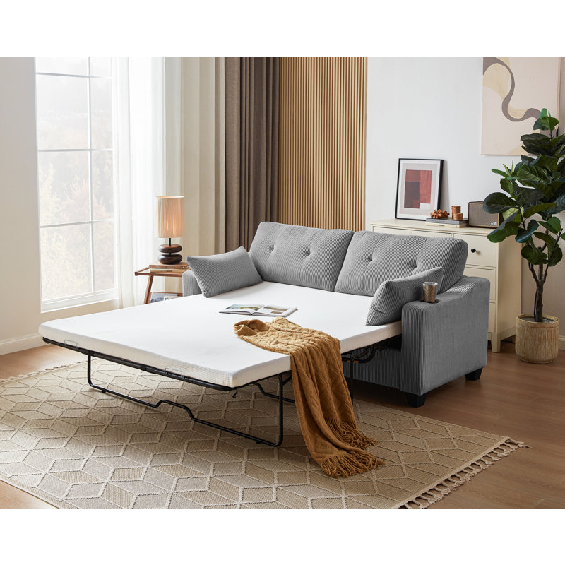 Pull Out Sofa Bed, Sleeper Sofa, 2-In-1 Convertible Corduroy Couch with USB Charging, Memory Form Couch for Living Room, Apartment and Small Space