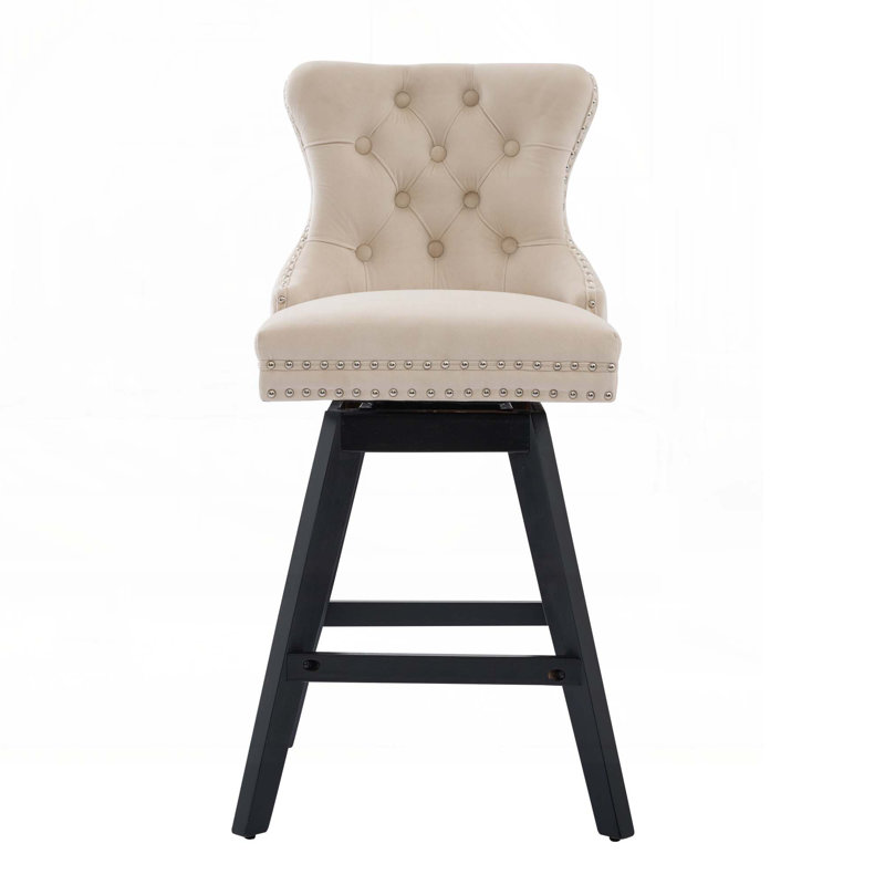 Tabourets de bar pivotants à boutons, Beige