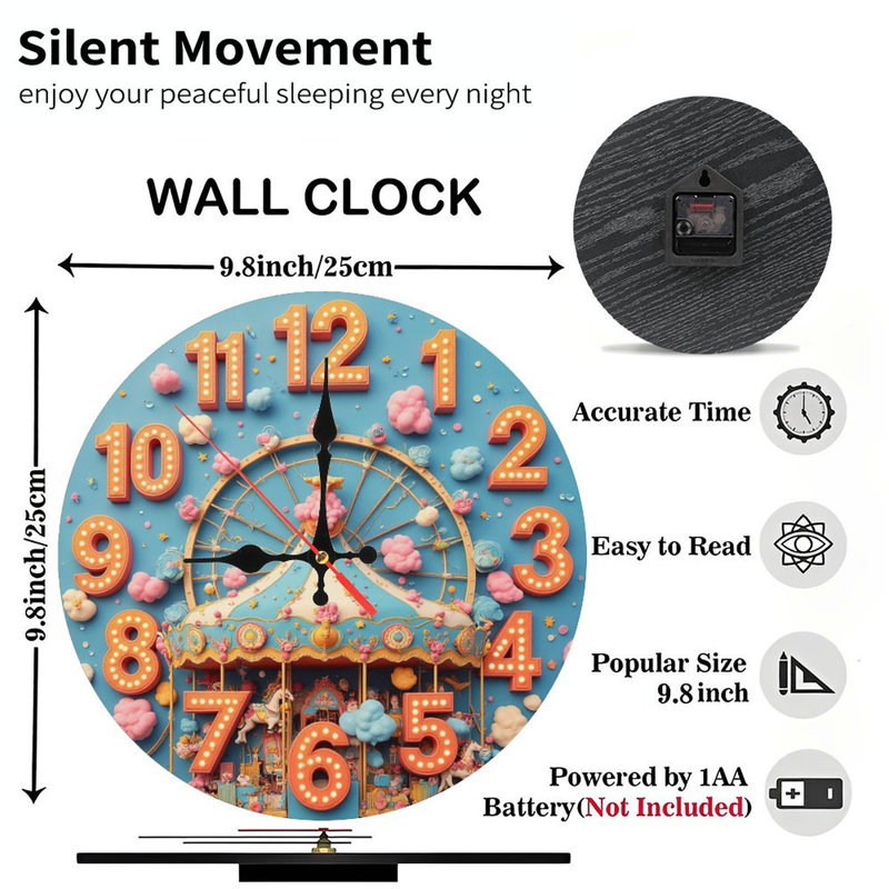 Horloge murale à carrousel coloré