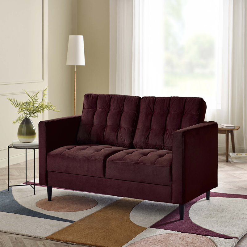 Jodi Velvet Sofa - Upholstered Modern Retro Fabric Stylish & Contemporary, 2 Seater, Maroon