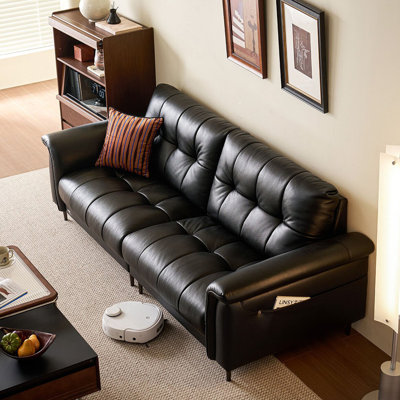 Black Genuine Leather Modular Sofa cushion couch