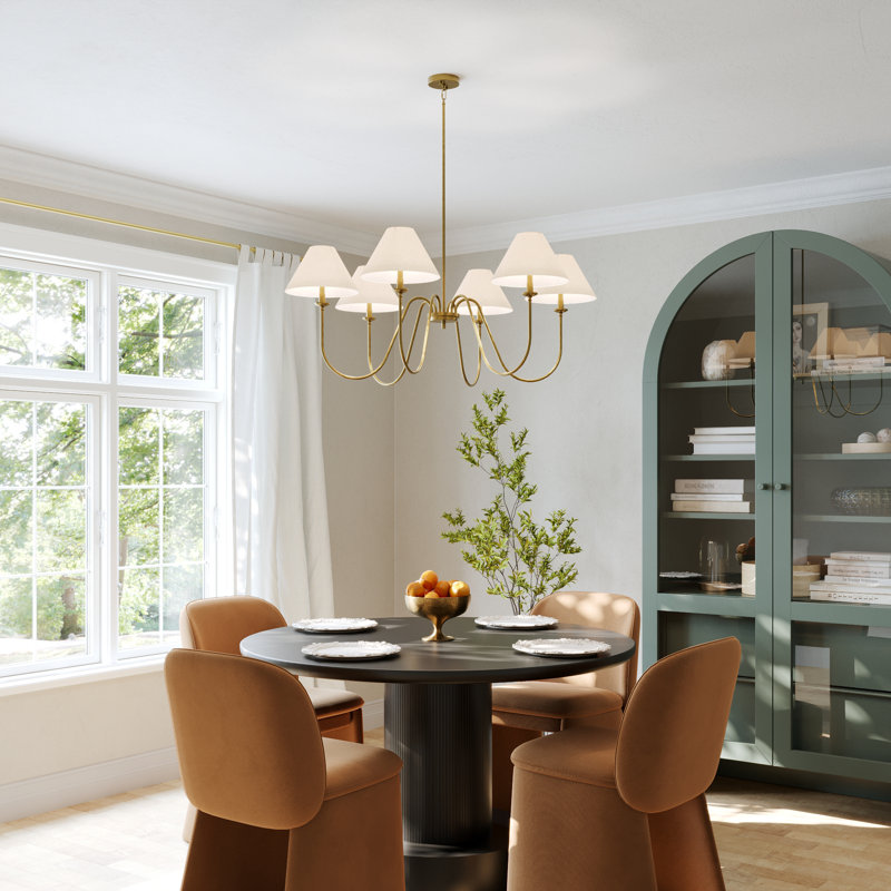 6 - Light Dimmable Classic / Traditional Chandelier, Brushed Gold, 21" H x 50" W x 50" D