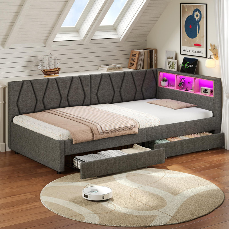 Upholstered Storage Bed, Grey