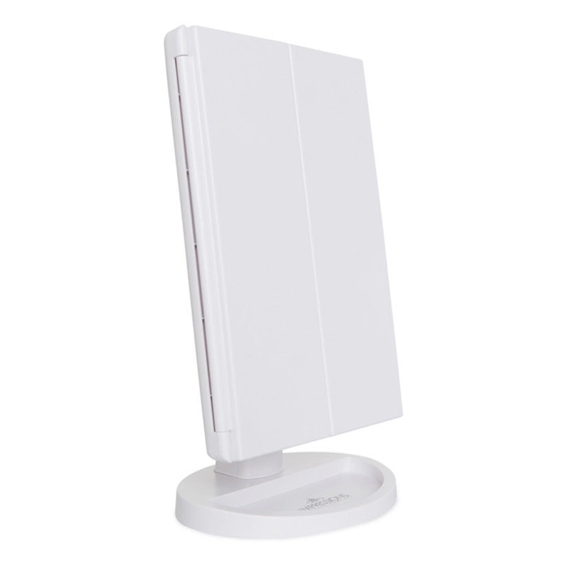 Deylani Touch Trifold 2.0 LED Makeup Mirror with Magnification Iron Framed Lighted Makeup Mirror, White