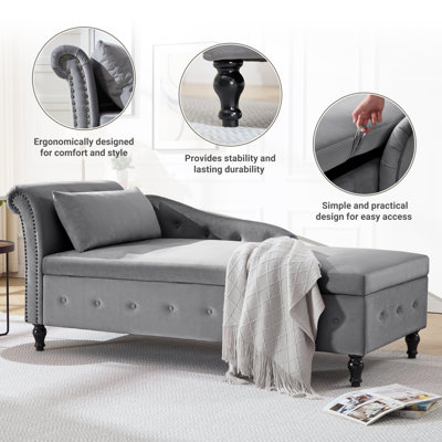 Méridienne surdimensionnée rembourrée en velours avec rangement caché L 74 po Maci