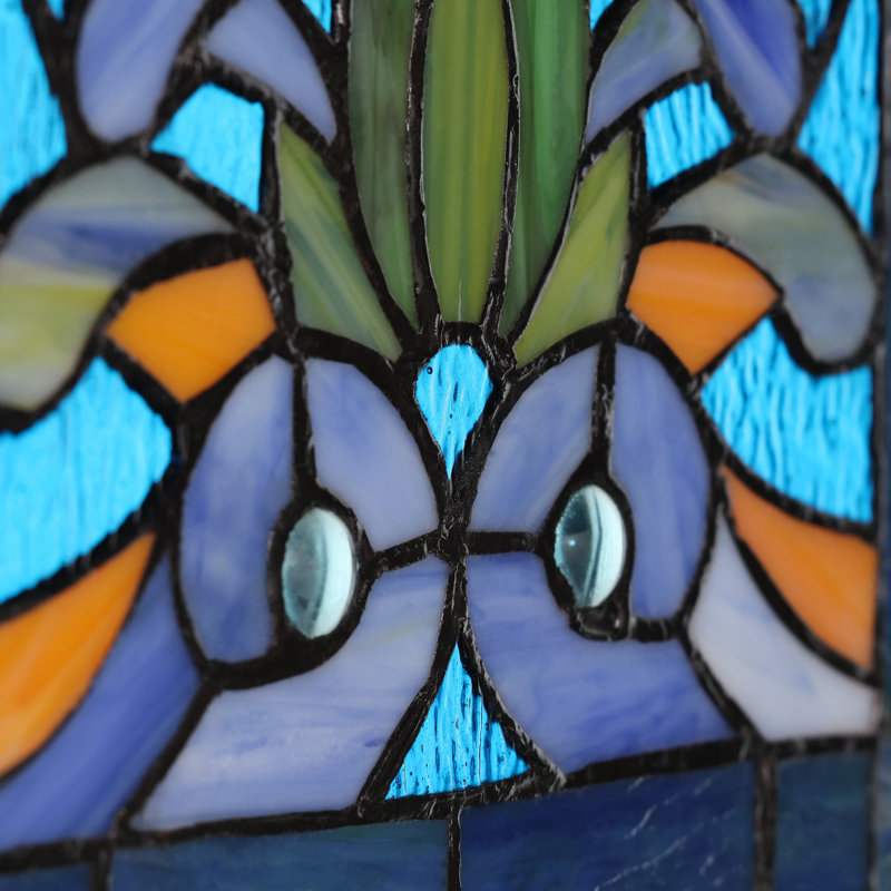 Lani 36" Vertical Victorian Stained Glass Window Panel, Blue/Purple/Green