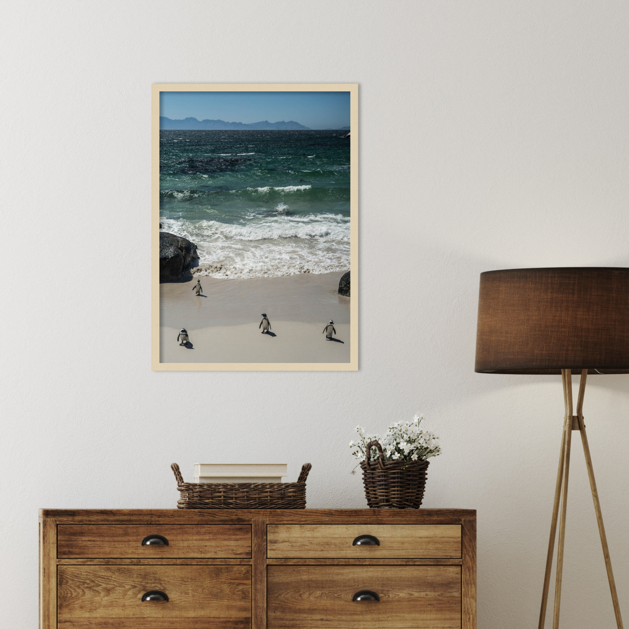 Coming In to the Beach by Shot by Clint Wood Framed Wall Art Print, 33" H x 24" W, Brown