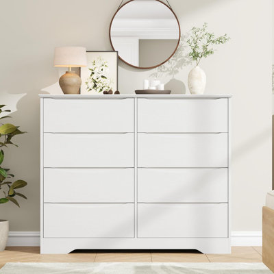 Tall Modern Wooden Dresser with 8 Drawers, Deep Storage, Large Chest of Drawers with Wide Top