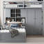 Lit superposé avec tiroirs, garde-robe, tablettes de rangement et lit hydraulique-496430767