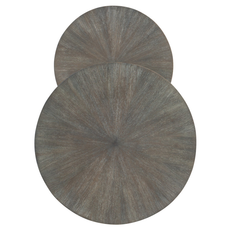 Round Brown and Gold Wood Metal Nesting Tables