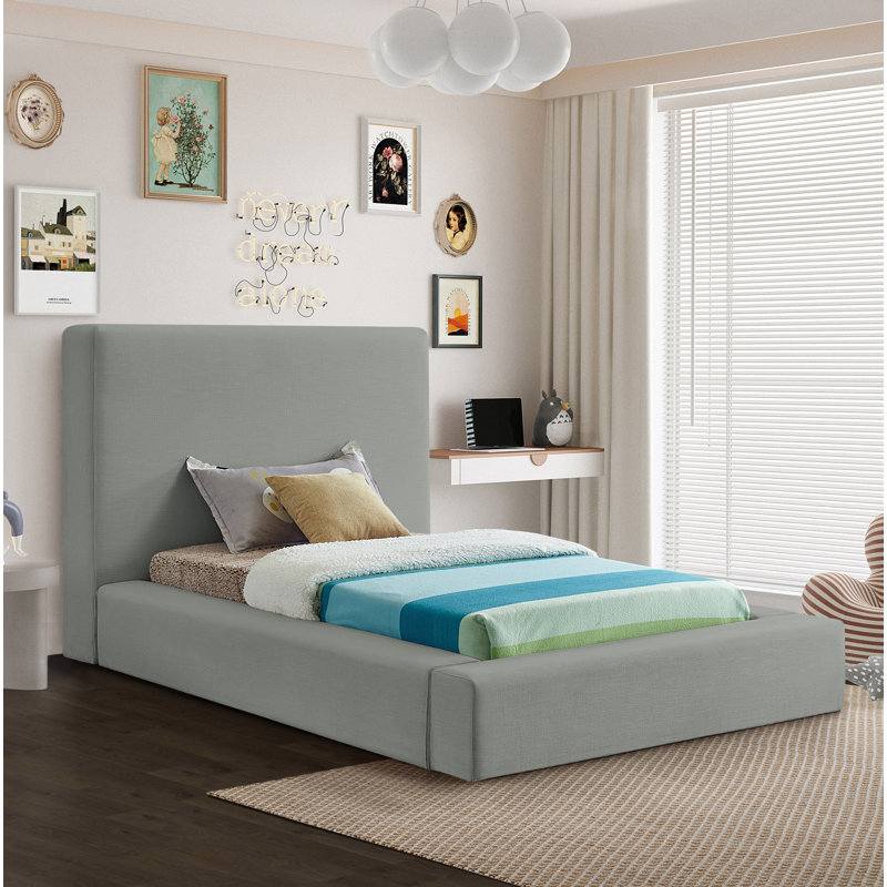 Ishia Upholstered Platform Bed, Twin, Grey Linen