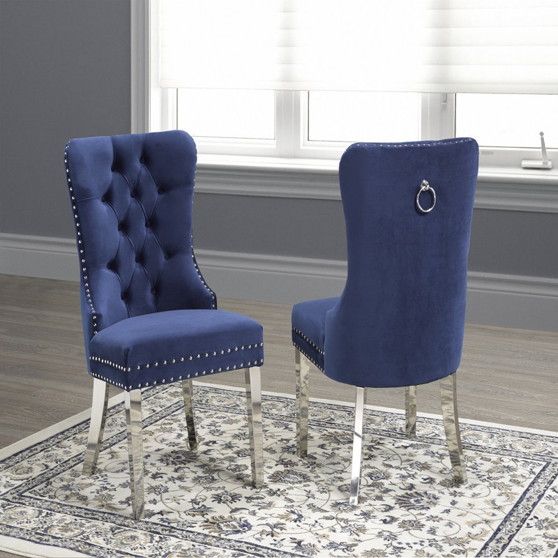 Chaise d'appoint en tissu Huggins, Bleu, Argent