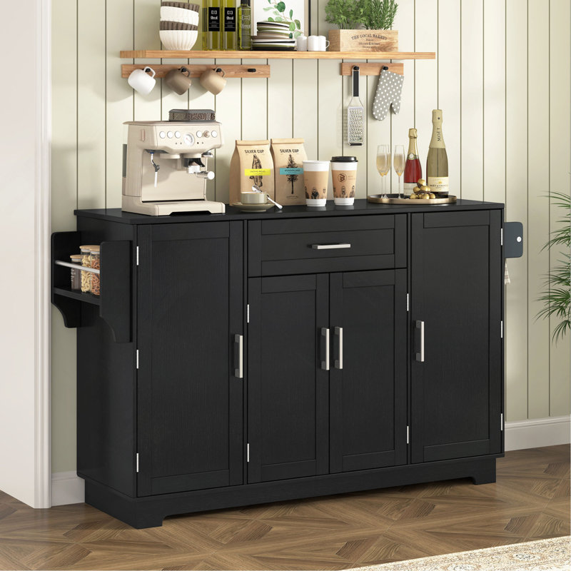 54.3" Sideboard Buffet Cabinet with Storage, 4 Doors & 1 Drawer, Melamine MDF Kitchen Storage with Adjustable Shelves, Aluminum Alloy Handles, Side Shelves & Hanging Rod for Dining Room