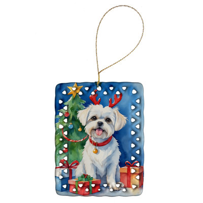 Maltese Christmas Reindeer Porcelain Ornament