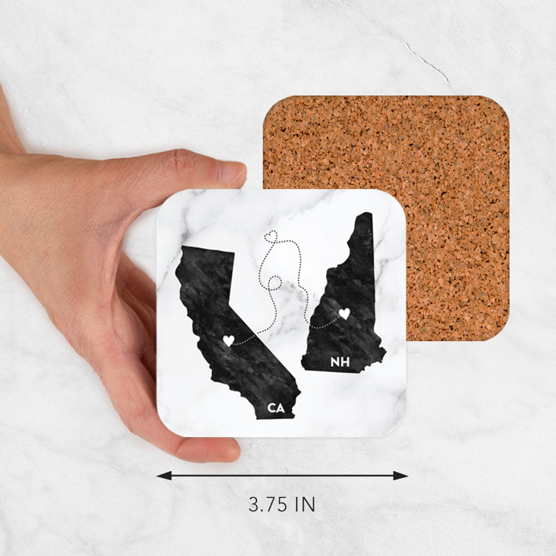 Cork Square 4 Piece Coaster Set, California/New Hampshire