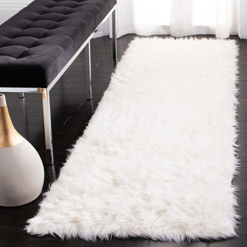 Solid Colour Faux Fur Area Rug, Runner 76 x 244 cm