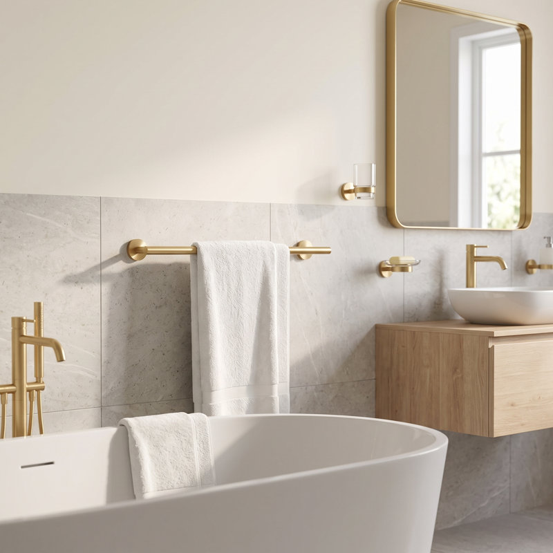Barre à serviettes murale SUS304, H 2 po x l 32 po x P 3,1 po, Doré