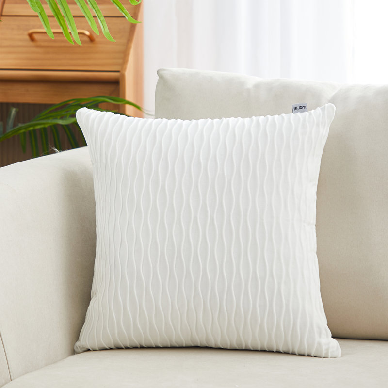 Housse et insert de coussin en velours Velvet wave I, Blanc