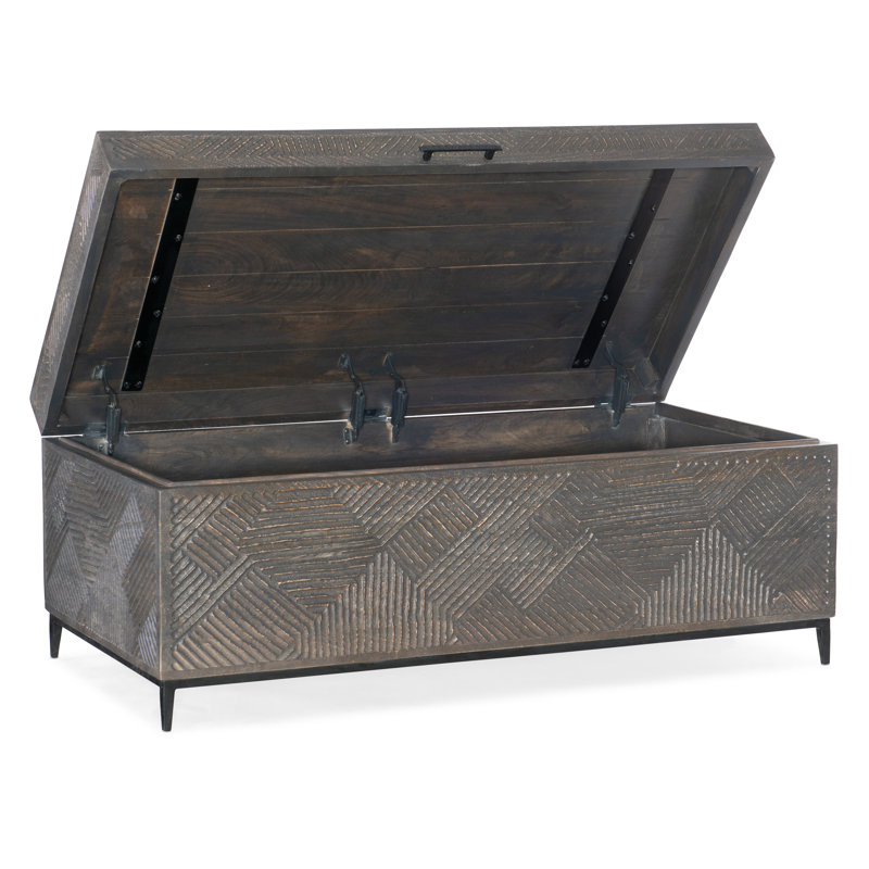 Gray and Black Mango Wood Lift-Top Storage Trunk