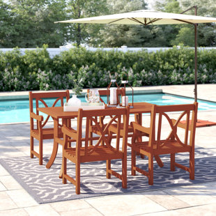 Dusek 4 - Person Wood Patio Dining Set with Rectangular Table