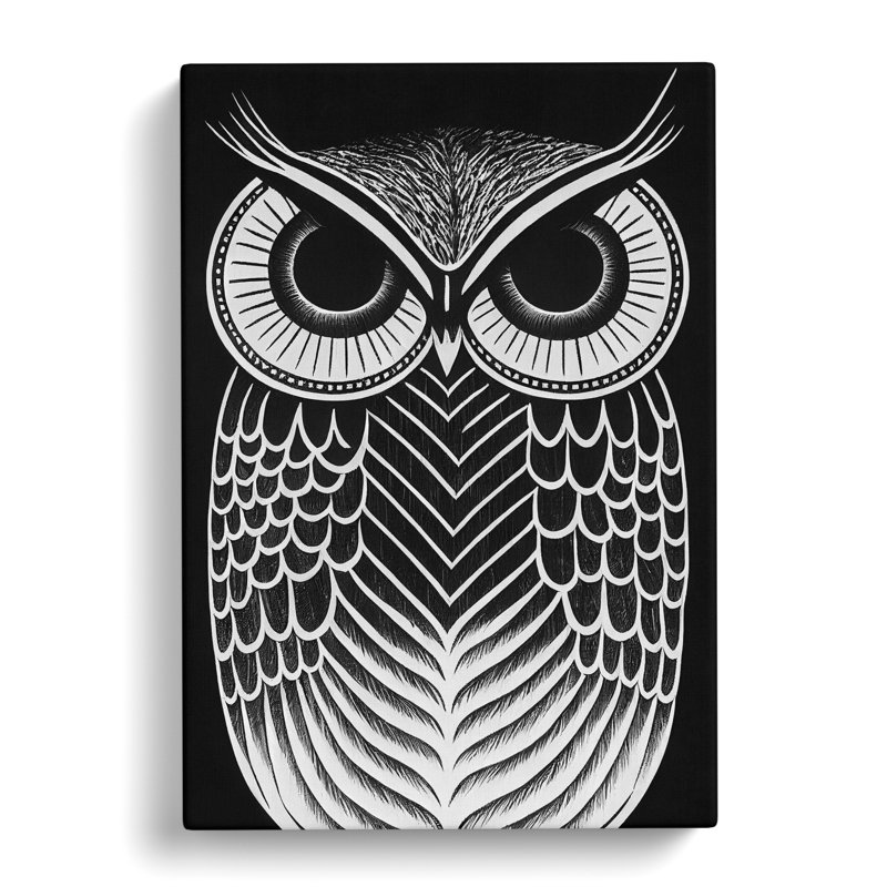Monochrome Owl No.1 - Wrapped Canvas, 50cm H x 35cm W x 3cm D