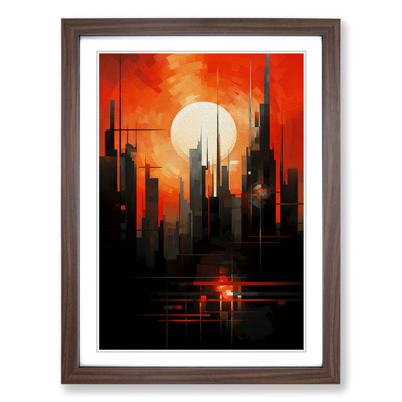 Sunset Constructivism No.2 - Single Picture Frame Print on Wood, Walnut, 64cm H x 46cm W x 2cm D