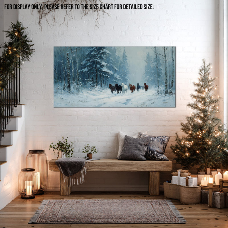 Art mural d'hiver sur toile - Scène d'hiver, décoration murale, animal de la forêt enneigée pour la décoration du salon, impression sur toile tendue encadrée, 20 po x 40 po