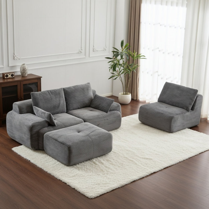 Canapé modulaire modulaire avec canapé et repose-pieds, Gris