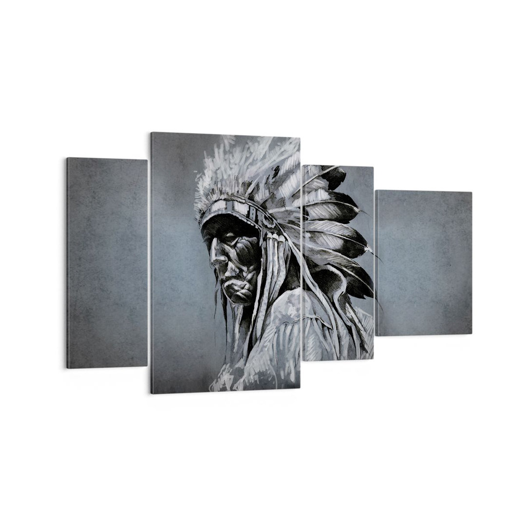 4-tlg. Leinwandbilder-Set Indian Plume Man