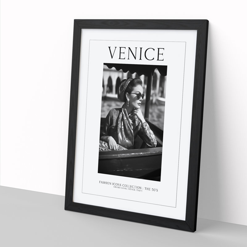 Fashion Travel Poster Woman Venice Italy - Single Picture Frame Print on Wood, 64cm H x 46cm W x 2cm D